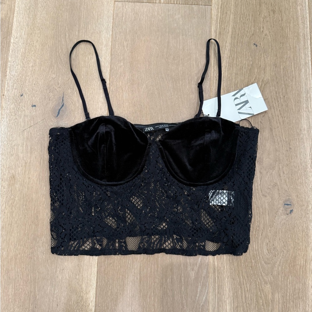 Zara Black Lace Velvet Tank Top
